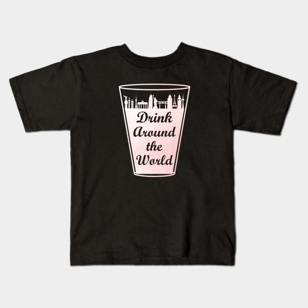 Drink Around the World Glass Millennial Pink Geometric Kids T-Shirt by FandomTrading